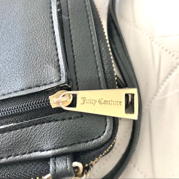 Juicy Couture Black Faux Leather Crossbody Wallet Purse Gold Hardware - Picture 12 of 16